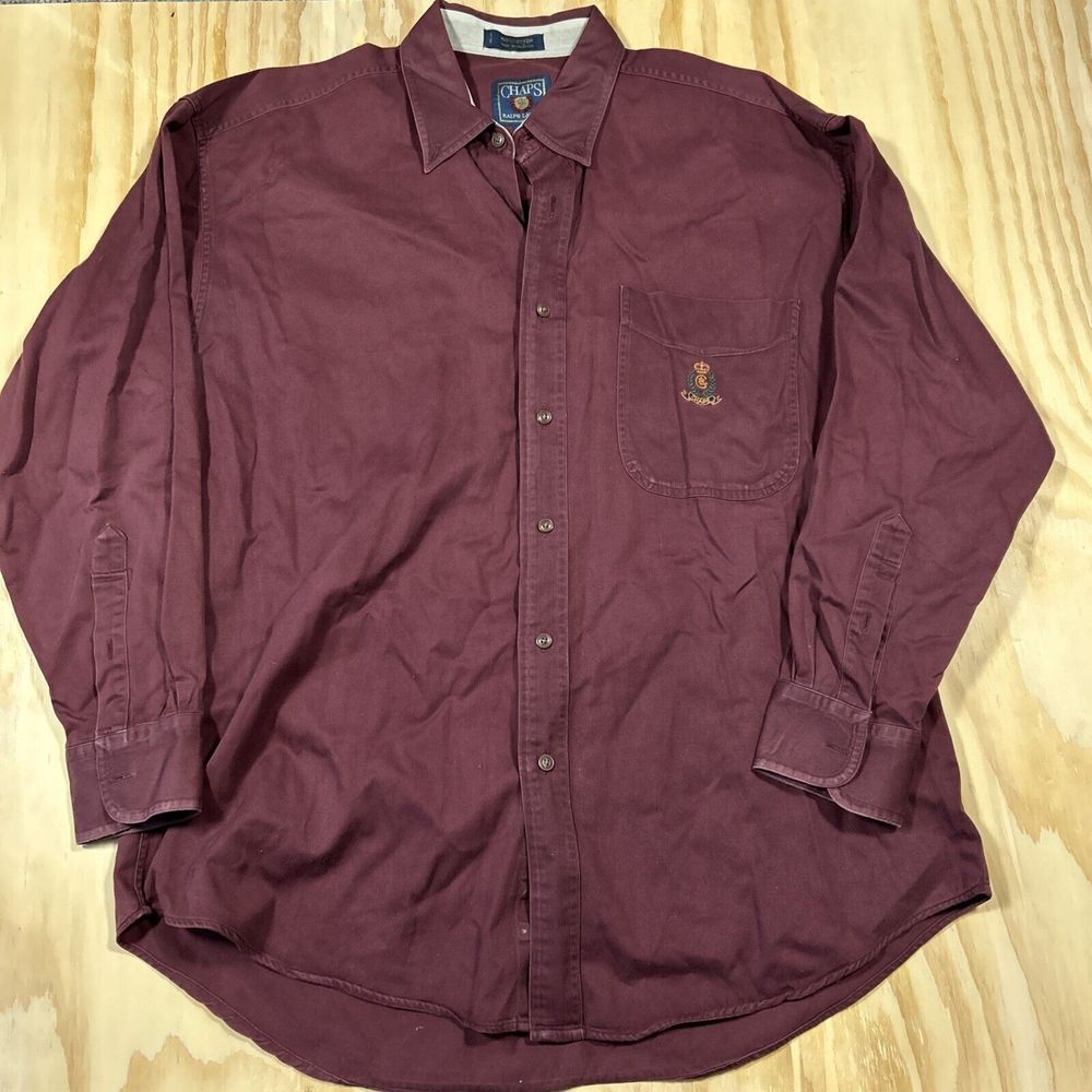 Chaps Ralph Lauren Vintage Shirt‎ Large Red Long Sleeve Retro Logo 90s Y2K Crest